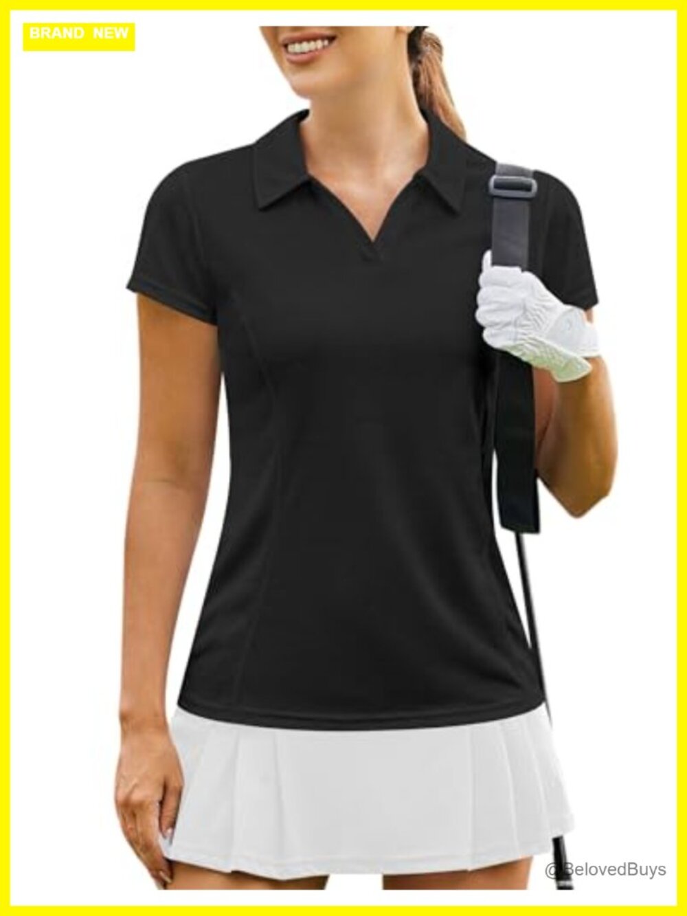 Womens Golf Polo Shirt V-Neck Short Sleeve Quick Dry Tennis Top